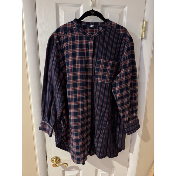 Lands' End Flannel Sz 1X A-Line Tunic Top Tartan Sides Pockets Plaid Cotton - Picture 6 of 7